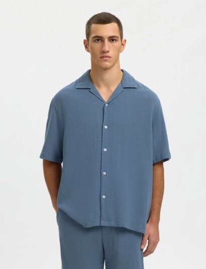 Selected Slhrlxcal Ss Shirt Resort   Blue   XXL