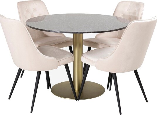 Venture Home   Spisegruppe Estelle med 4 spisestoler Velvet Deluxe   Natur