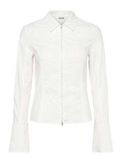 Weekday Long Sleeved Fitted Zip Shirt   White   36