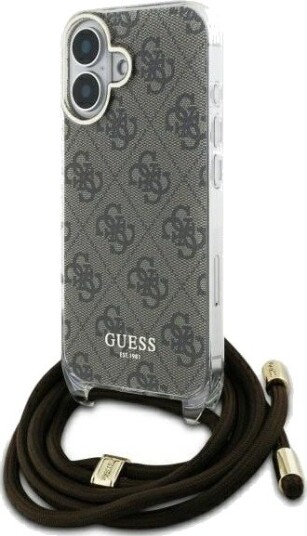 Guess Crossbody Cord 4G Print Mobildeksel med Nøkkelbånd til iPhone 16 - Brun