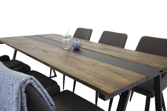 Venture Design Jakarta & Plaza spisegruppe Natur/grå 6 st stoler & bord 200 x 90 cm