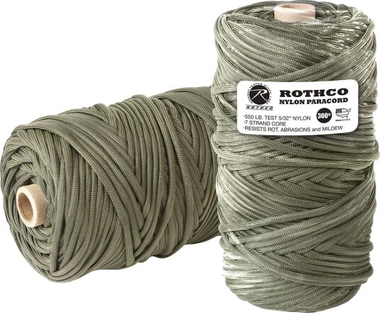 Rothco Nylon Paracord / Fallskjermsnor med 91 m - 550 lb Oliven, Grønn