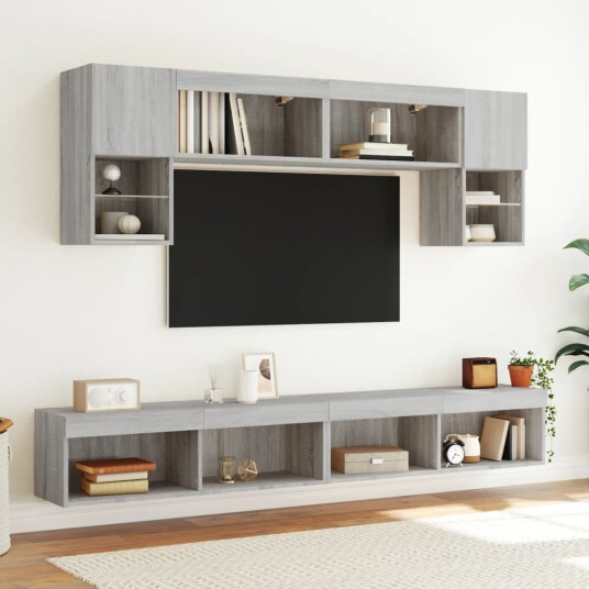 TV benker med LED lys 2 stk grå sonoma 100x30x30 cm TV benker med LED lys 2 stk grå sonoma 100x30x30 cm