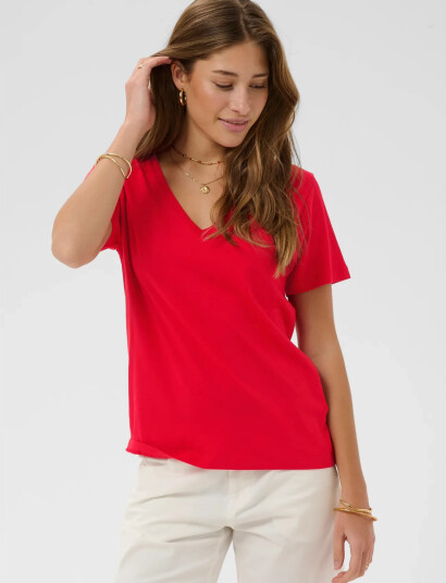 Cream Crnaia Deep V Neck T Shirt Red XS