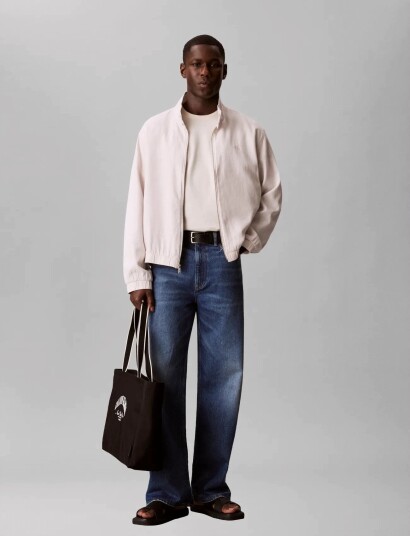 Calvin Klein Jeans Ls Linen Harrington Jkt Cream L Calvin Klein Jeans Ls Linen Harrington Jkt Cream L
