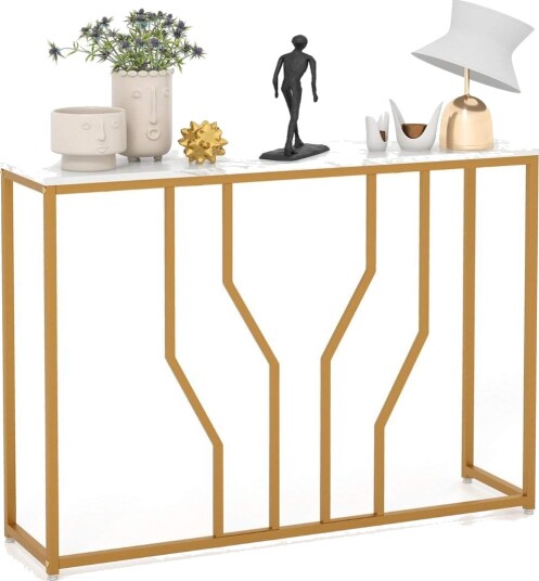 Konsollbord med geometrisk metallramme inngangsbord 110 x 30 x 80 cm Gull + Hvit