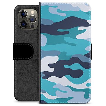 iPhone 12 Pro Max Premium Lommebok-deksel Blå Kamuflasje