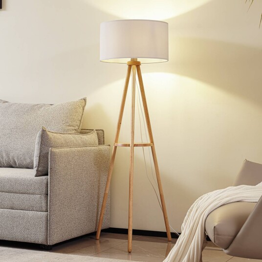 Lindby gulvlampe Adamio hvit stoff Ø 45,5 cm Lindby gulvlampe Adamio hvit stoff Ø 45,5 cm