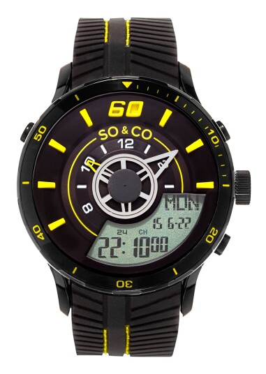 So & Co New York Herreklokke 5035.6 Monticello Sort/Gummi Ø45 mm