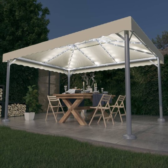 vidaXL Paviljong med LED-strenglys 400x300 cm krem aluminium vidaXL Paviljong med LED-strenglys 400x300 cm krem aluminium