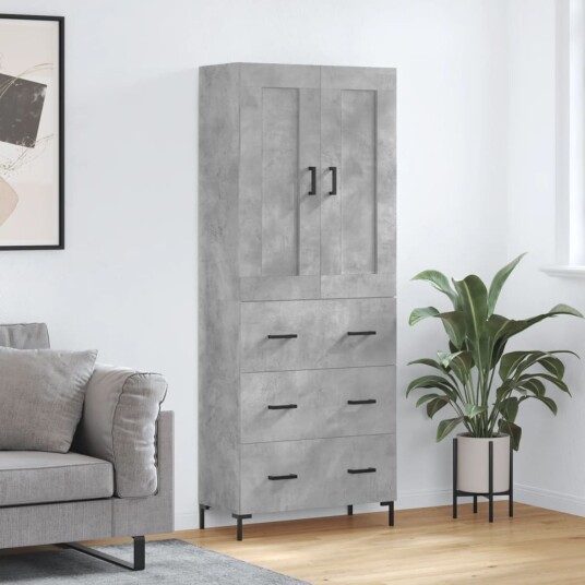 Highboard betonggrå 69,5x34x180 cm konstruert tre Highboard betonggrå 69,5x34x180 cm konstruert tre