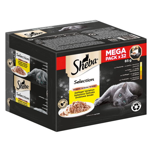 Sheba Multipakke Våtfôr til Katt 32 x 85 g med Kylling og Laks Sheba Multipakke Våtfôr til Katt 32 x 85 g med Kylling og Laks