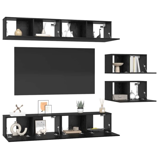 TV benksett 6 pcs Svart eik 60 x 30 x 35 cm Konstruert tre TV benksett 6 pcs Svart eik 60 x 30 x 35 cm Konstruert tre