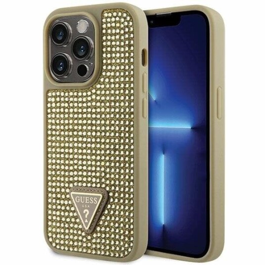 Guess Harddeksel til iPhone 14 Pro 6,1" Gull med Rhinestone Triangle