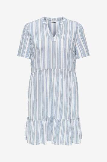 Only Carmakoma Kjole carTiri caro S/S V neck Lin Dress Blå Only Carmakoma Kjole carTiri caro S/S V neck Lin Dress Blå
