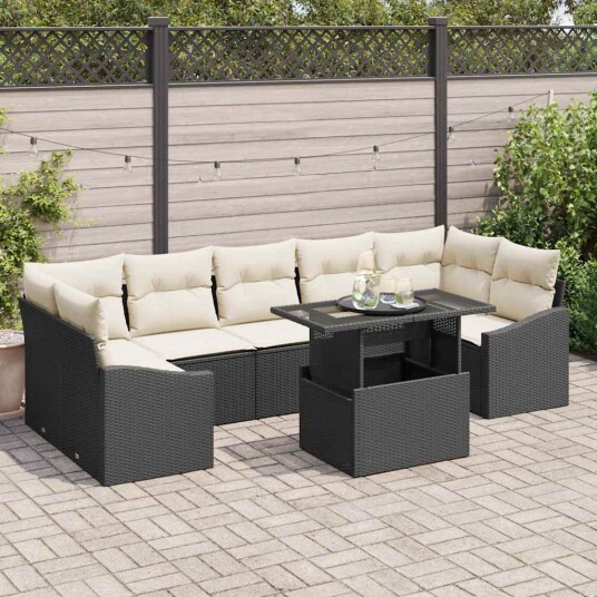 vidaXL Hagesofa Set 8 stk. Svart og krem polyrotting
