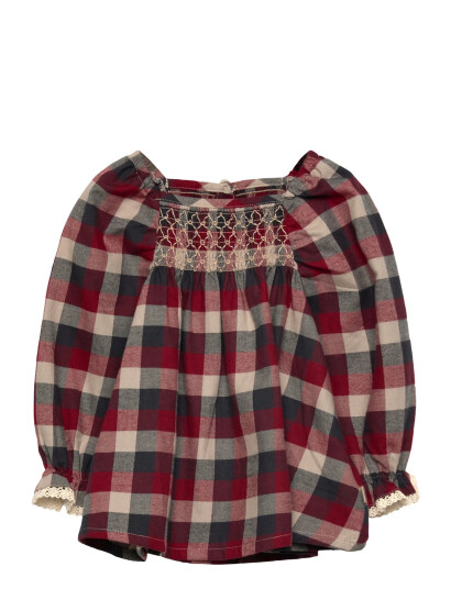 Wheat Red Blue Check Kjole L/S Lace Bella 18 mdr/86 Wheat Red Blue Check Kjole L/S Lace Bella 18 mdr/86