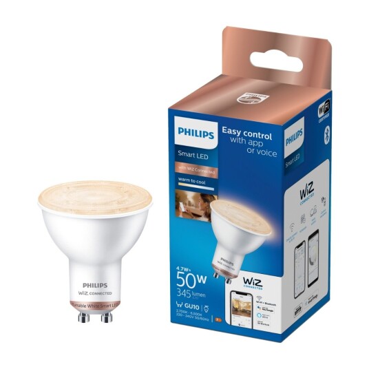 Philips Smart Led-Pære For Søkelys Form: Par16 Gu10 4.7 W Ekvivalent 50 Klasse F Avstembar Hvit 2700-6500 K