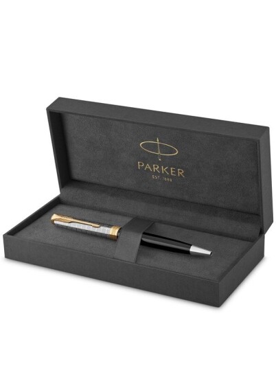 Parker Sonnet Ballpoint Pen  Premium Metal and Svart Gloss Finish with Gull Trim  Medium Point with Svart Ink Refill  Gift Box