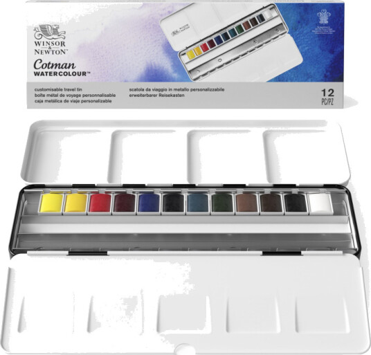 Winsor & Newton Cotman Water Colors Blue Box 12 Half Pans