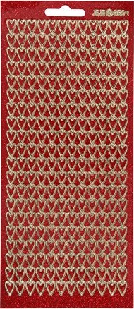 Diverse Klistremerker hjerter ark 10x23 cm gull rød glitter 1 ark