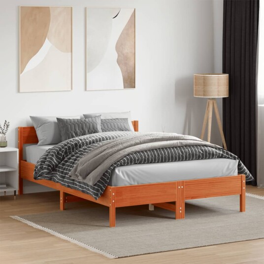  Sengeramme med hodegavl voksbrun 140x190 cm heltre furu 8721012429161