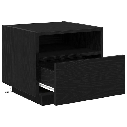  Nattbord med LED lamper Svart Eik 40x39x37 cm