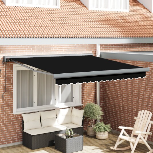 Automatisk Uttrekkbar Markise Svart 350x250 cm Markise Erstatningsstoff for 3,5x2,5 m Ramme Svart