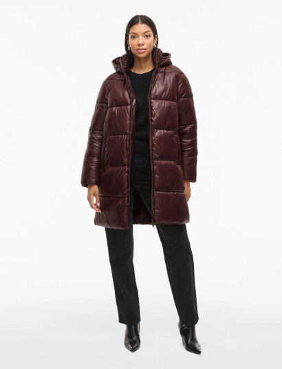 Vila Vilidda L/S Hood Shinny Puffer Jacket Brown 34