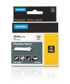Dymo Tape Rhinopro Fleksibel Nylon 24mm Svart/hvit
