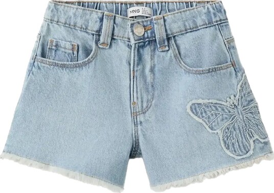 Mango Embroidered Butterfly Denim Shorts   Blue   2 3