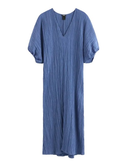 Lindex Crinkled Midi Dress Blue L Lindex Crinkled Midi Dress Blue L
