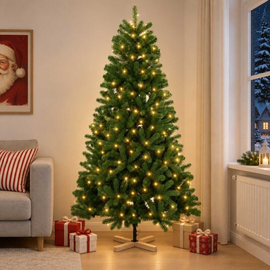 vidaXL Kunstig juletre 210 cm 300 LED-lys Varmhvit PVC Grønn