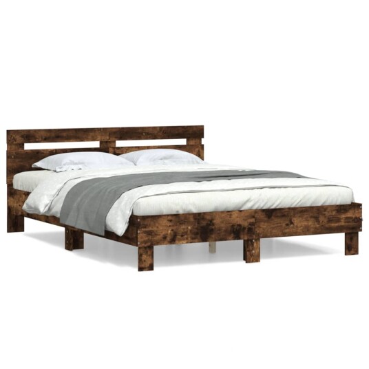 vidaXL Sengeramme med hodegavl røkt eik 150x200 cm konstruert tre 8721012246348