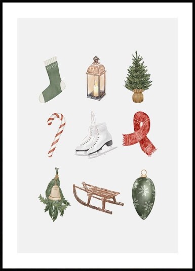 Nine Cute Christmas Items Poster Plakat / 30x40cm