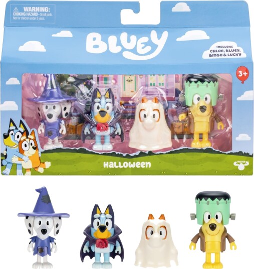 Bluey Halloween Figursett 4-Pack med Bluey, Bingo, Chloe og Lucky Bluey Halloween Figursett 4-Pack med Bluey, Bingo, Chloe og Lucky