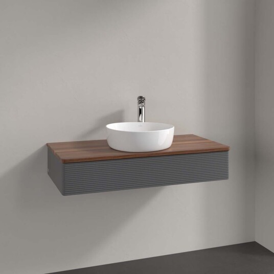 Villeroy & Boch Antao Servantskap med 1 skuff 100x50x19 cm u/lys Antrasitt/Valnøtt Villeroy & Boch Antao Servantskap med 1 skuff 100x50x19 cm u/lys Antrasitt/Valnøtt