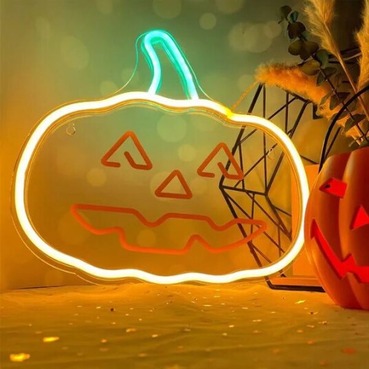 Forever Light LED Neonskilt Halloween - Oransje og Grønt Lys med Gresskar Forever Light LED Neonskilt Halloween - Oransje og Grønt Lys med Gresskar