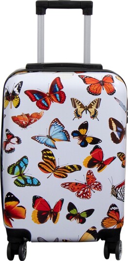 Borg Living Kabinkoffert - Hardcase lettvektskoffert - Trolley med motiv - Hvit med sommerfuglprint