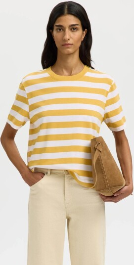 Selected Slwessential Ss Striped Boxy Tee Noos Yellow XXL