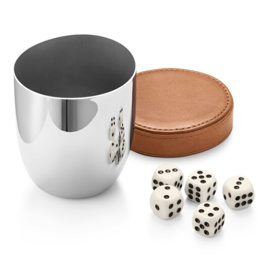 Georg Jensen Sky Travel Set Spill Kopp med Fem Terninger Rustfritt Stål / Skinn