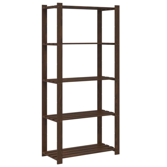 Oppbevaringshylle 5 hyller brun 80x38x170 cm massiv furu Oppbevaringshylle 5 hyller brun 80x38x170 cm massiv furu