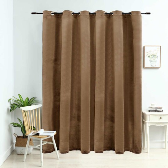 Vidaxl Lystett Gardin Med Metallringer Fløyel Beige 290x245 Cm