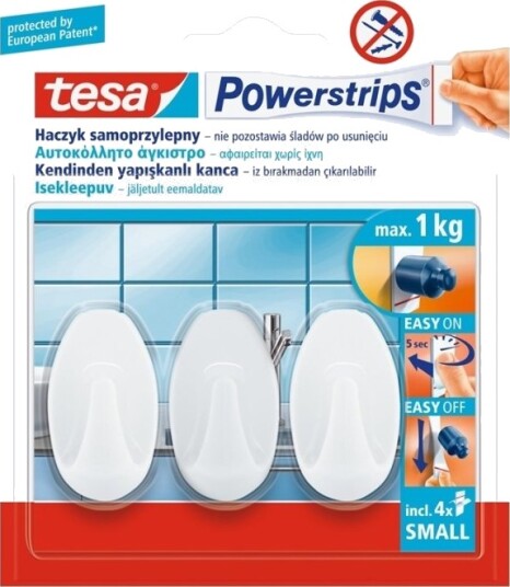 Tesa Haczyk Selvklebende Powerstrips Liten Hvit 3 Stk. 57533