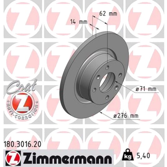 Bremseskive ZIMMERMANN 180.3016.20