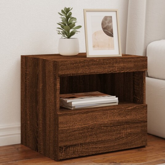 Nattbord med LED 2 stk brun eik 50x40x45 cm 8721012253605