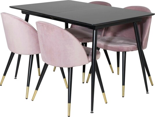 Silar Spisegruppe Forlengningsbar 120 cm Rektangulær med 4 Velvet Stoler - Sort