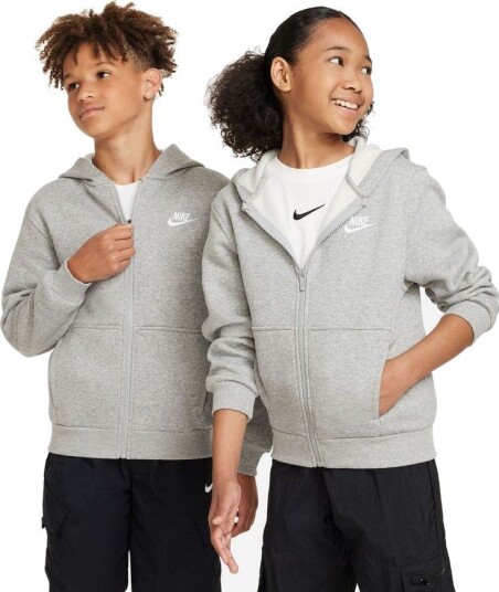 Nike Hettegenser NSW Club Fleece Full Zip   Grå/Hvit Barn størrelse X Small
