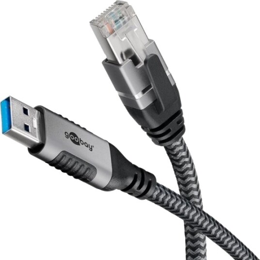 Goobay USB A til RJ45 Nettverkskabel 15m Sort/Sølv