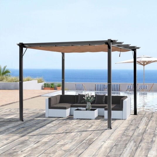 Justerbar Pergola Lysthus 3x4m Grå/Brun Aluminium